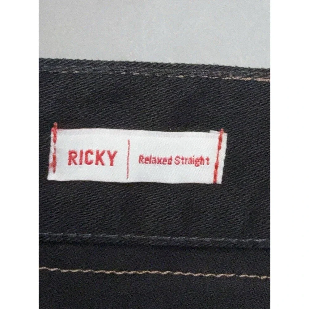 True Religion Mens Black Dark Wash Relaxed Straight Stretch Jeans 5-Pocket 38x30
